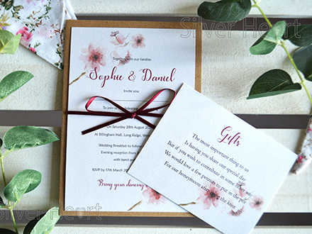 Cherry Blossom Invitation with satin bow and Gift card